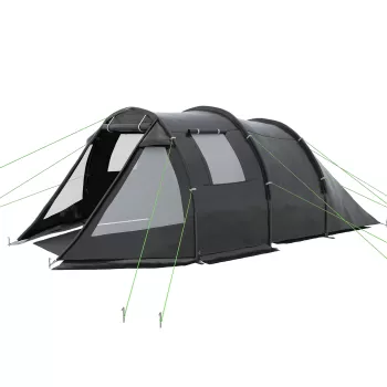 Outsunny Cort Tunel pentru 3-4 Persoane, Cort de Camping cu Doua Camere, cu Ferestre si Obloane, Geanta de Transport Portabila | AOSOM RO imagine