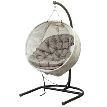 Outsunny Cos suspendat de forma ovala, scaun suspendat cu functie de leagan si cos pliabil, scaun de gradina, suport pentru pahar, Maro Nisip | Aosom Romania imagine