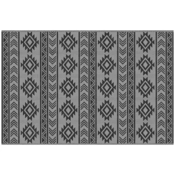 Outsunny Covor Exterior Reversibil, 1,8 x 2,75m, Impermeabil pentru Curte, Veranda, Picnic, Plaja, Camping, Negru si Gri | AOSOM RO imagine
