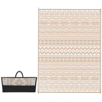 Outsunny Covor Exterior Reversibil 3,7 x 2,7 m, covor de pardoseala model perete geometric din PP geanta de transport kaki si bej deschis | Aosom Romania imagine
