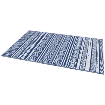 Outsunny Covor pentru Exterior 182x274 cm Reversibil, Covor Pliabil din Polipropilen 310 g/m2 Albastru si Alb imagine