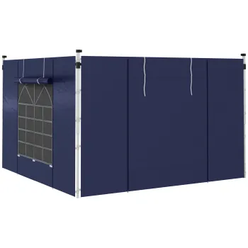 Outsunny Curtine Pavilion, Set de 2, pentru Pavilion de Gradina 3x6m sau 3x3m, cu Ferestre si Usi, Albastru | Aosom Romania imagine