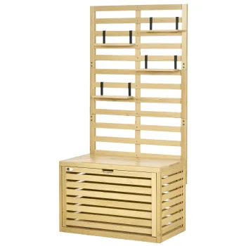 Outsunny Cutie de Depozitare cu Grilaj, 4 Rafturi Suspendate, Usa Magnetica, Lemn Masiv, Natural, 80 x 45 x 160 cm | Aosom Romania imagine