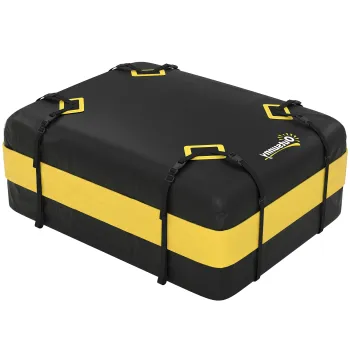 Outsunny Cutie portbagaj impermeabila 425 L pentru acoperisuri auto cu/fara suport, cutie pentru bagaje cu 8 chingi intarite, carlige pentru usi, galben | Aosom Romania imagine