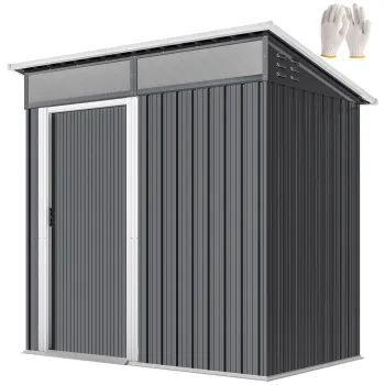 Outsunny Depozit de gradina, Casa de unelte cu ferestre, Orificii de ventilare, Usa glisanta, Otel impermeabil, rezistent la intemperii, Gri inchis | Aosom Romania imagine
