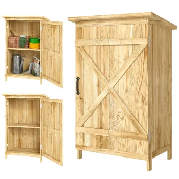 Outsunny Depozit de Gradina din Lemn 63,5x40x90 cm Dulap pentru Depozitarea Uneltelor cu 2 Rafturi si Usa Natural | Aosom Romania imagine