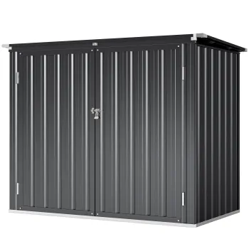 Outsunny Depozit Exterior pentru Gunoi 1.1m2 din Otel Zincat cu 2 Usi Blocabile, Container pentru Pubele cu Acoperis Rabatabil, Depozit Gradina pentru 2 Pubele si Unelte, Gri Inchis | Aosom Romania imagine