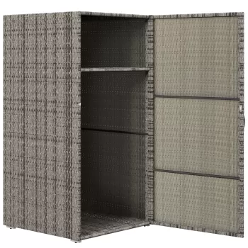 Outsunny Dulap de Depozitare din Ratan PE cu Usa pentru Exterior, Dulap de Depozitare Accesorii Independent Impermeabil, Gri imagine
