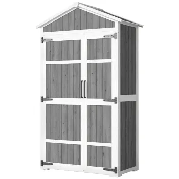 Outsunny Dulap de gradina Adapost de gradina impermeabil cu acoperis din metal Usi duble pentru unelte de gradina 105x55x179cm Gri | Aosom Romania imagine