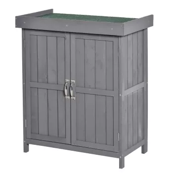 Outsunny Dulap de Gradina cu 2 Rafturi si 2 Usi, Lemn, 74x43x88 cm, culoarea lemnului imagine