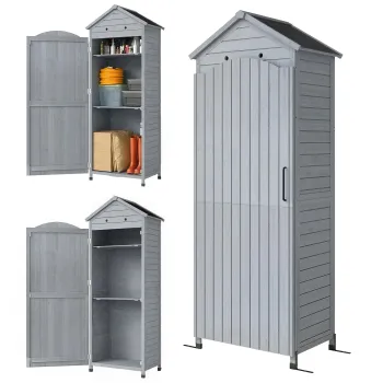 Outsunny Dulap gradina din lemn, magazie inalta pentru unelte cu raft reglabil, usa magnetica, acoperis galvanizat, ventilatie | Aosom Romania imagine