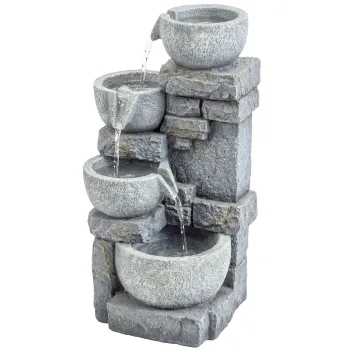 Outsunny Fantana de gradina Cascada 4 niveluri Decoratiune efect piatra si caramida cu iluminare LED 28 x 25 x 54,5 cm Gri | Aosom Romania imagine