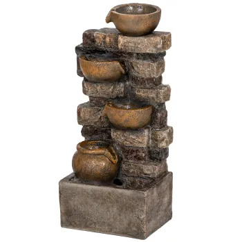 Outsunny Fantana de gradina cu iluminare LED pompa fantana decorativa in cascada cu 5 niveluri flux reglabil maro rustic | Aosom Romania imagine