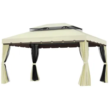 Outsunny Foisor de Gradina cu Plasa de Tantari si Perdele, 390x290x270 cm, Crem | Aosom Romania imagine