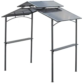 Outsunny Foisor de Gradina pentru Gratar din Otel Acoperis Dublu si Rafturi imagine