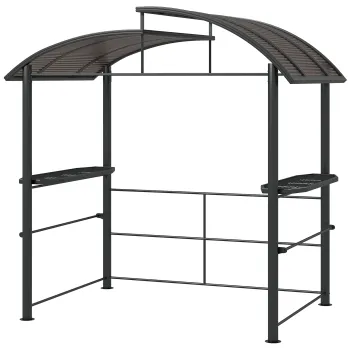 Outsunny Foisor Gratar cu Acoperis din Policarbonat si 2 Rafturi de Depozitare, Foisor de Gradina Metalic si PC, 240x150x230 cm, Gri Inchis imagine