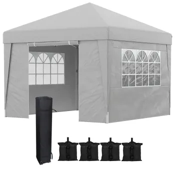 Outsunny Foisor Pliabil cu Inaltime Reglabila, Usi, Ferestre si Geanta de Transport, 298x298x288 cm, Gri Deschis | Aosom Romania imagine