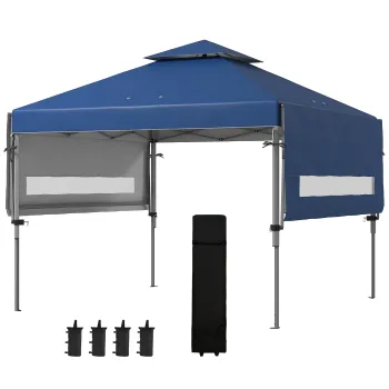 Outsunny Foisor Pliabil de 5 x 3 (m) cu Extindere de Marchize Duble, Usor de Instalat de 1 Persoana, Cort de Petrecere Marquee cu 1 Buton de Impingere imagine