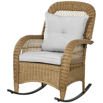 Outsunny fotoliu-balansoar in stil boho, PE-rattan, fotoliu-balansoar din rattan, huse perne lavabile, Natural + Gri deschis | Aosom Romania imagine