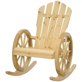 Outsunny Fotoliu de Gradina Adirondack cu Leagan Rocking Chair Stil Rustic Sic brate Roti de Caruta Lemn de Brad Natural | Aosom Romania imagine