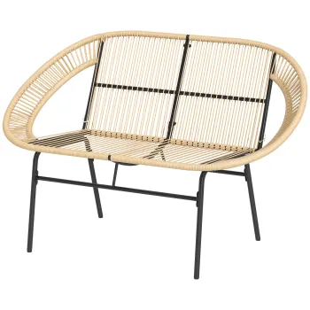 Outsunny Fotoliu de gradina pentru doua persoane din Polyrattan, rezistent la intemperii, imprimat cu design impletit din ratan, rezistent la UV, 260kg capacitate de incarcare, Kaki | Aosom Romania imagine