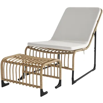 Outsunny Fotoliu de relaxare din ratan cu FuSshocker rezistent la UV, fotoliu de gradina cu perne Bander 65 x 93 x 80 cm, lemn natural | Aosom Romania imagine