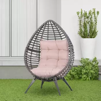 Outsunny Fotoliu Pouf cu Perna Decorativa pentru Exterior si Interior din PE Ratan, 101x89x156 Culoare Gri | Aosom.ro  imagine