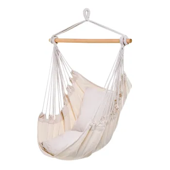 Outsunny Fotoliu suspendat exterior scaun-hamac cu 2 perne, interior si exterior, din tesatura bumbac amestec, crem | Aosom Romania imagine
