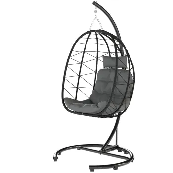 Outsunny Fotoliu suspendat Outdoor Fotoliu suspendat Egg Chair, rezistent la intemperii, incl. perne, 102 cm x 102 cm x 195 cm, Gri inchis | Aosom Romania imagine
