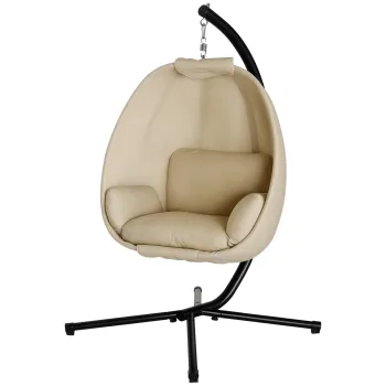 Outsunny Fotoliu suspendat, Scaun leagan in forma de ou cu perna moale, potrivit pentru interior si exterior, 125L x 95L x 170I cm, Khaki | Aosom Romania imagine