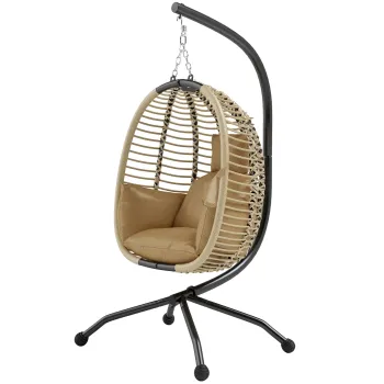 Outsunny Fotoliu tip ou suspendat balansoar pliabil cu perna si suport pentru interior/exterior 110 x 100 x 188 cm bej | Aosom Romania imagine