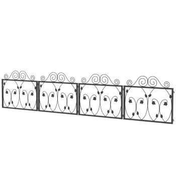 Outsunny Garduri pentru Gradina Exterioara de 4 Panouri 57x47,5 cm Garduri Decorative de Gradina din Otel cu Unghi Ajustabil Negru | Aosom Romania imagine