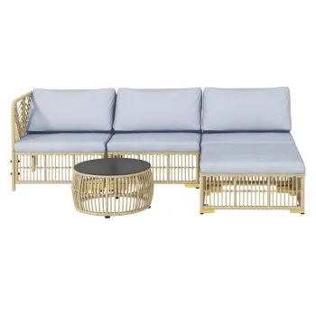 Outsunny Garnitura de gradina, 5 piese, incl. perne de sezut, ratan sintetic, cadru din otel rezistent la rugina, gri deschis | Aosom Romania imagine