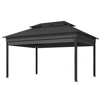 Outsunny Gazebo de gradina 4x3 m cu perdele laterale, acoperis dublu, orificii de drenaj, Gri inchis | Aosom Romania imagine