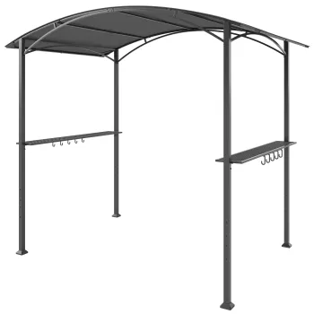 Outsunny Gazebo pentru Gratar 2.5x1.5 m, Pergola pentru Gratar cu 2 Rafturi Laterale si Carlige, Cadru din Otel si Acoperis din Poliester pentru Gradina, Gri Inchis | Aosom Romania imagine