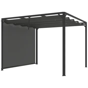 Outsunny Gazebo Pergola cu Copertina Rulabila de Protectie si Orificii de Drenaj, 300x300x227 cm, Gri Inchis | Aosom Romania imagine