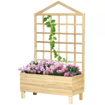 Outsunny Ghivece din Lemn cu Grilaj pentru Plante cataratoare, ghiveci suprainaltat, pentru Legume, Flori, Ierburi | AOSOM RO imagine