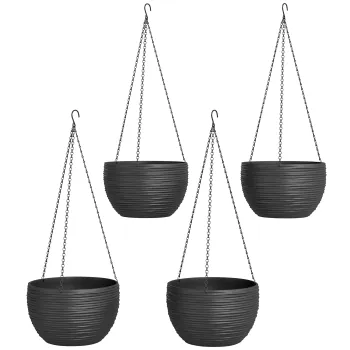 Outsunny Ghivece pentru plante de exterior si interior, auto-udare, ghivece suspendate cu lanturi metalice, 4 bucati, negru | Aosom Romania imagine