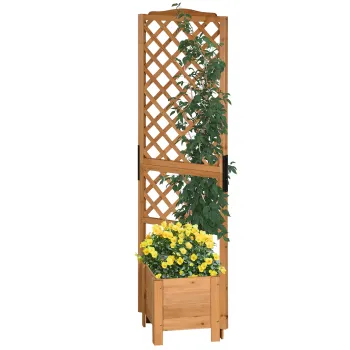 Outsunny Ghiveci cu grilaj pe stalpi pentru plante - dim. 54,5L x 52l x 180H cm - Lemn de brad pre-uleiat | Aosom Romania imagine
