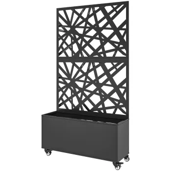 Outsunny Ghiveci cu panou de intimitate ghiveci pe roti spalier 90 x 30 x 160 cm metal Negru | Aosom Romania imagine