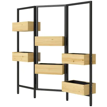 Outsunny Ghiveci cu paravan, pat inaltat cu spalier pliabil, 6 ghivece cu orificii de scurgere, otel | Aosom Romania imagine