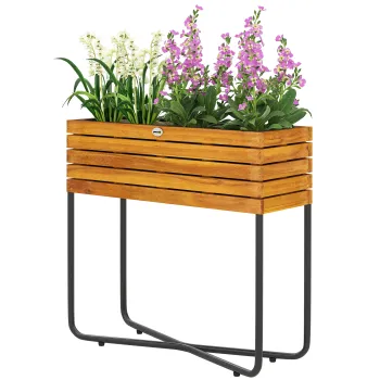 Outsunny Ghiveci cu suport pentru flori gauri de drenaj lemn acacia 62 x 22,5 x 61 cm efect lemn natural | Aosom Romania imagine