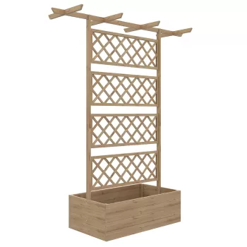 Outsunny Ghiveci din Lemn cu Spalier, Pat de Gradina Inaltat Protectie Privata pentru Cultivarea Legumelor, Ierburilor si Florilor, pentru Gradina, Terasa, Punte, Ton Natural imagine