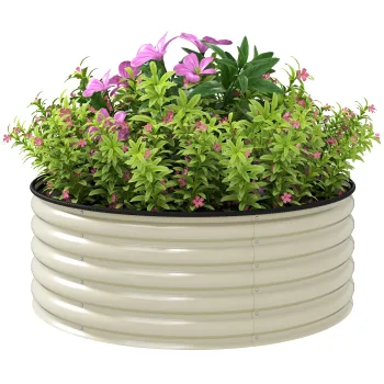 Outsunny ghiveci galvanizat pentru flori si plante, cu margine de siguranta si baza deschisa, 120x120x43 cm, alb crem | Aosom Romania imagine