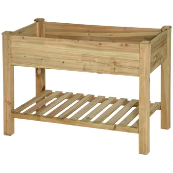 Outsunny Ghiveci inaltat cu etajera de depozitare din lemn, patrat de gradina pe picioare ridicat, 113 x 56 x 84 cm, verde | Aosom Romania imagine