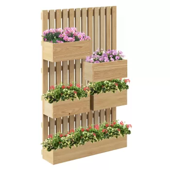 Outsunny Ghiveci inaltat de gradina cu grilaj pentru vita de vie, plante cataratoare, flori, Jardiniera din lemn cu montare pe perete cu inaltime reglabila, pentru terasa, Natural imagine