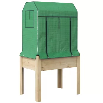 Outsunny Ghiveci Inaltat din Lemn cu Acoperis de Sera din PE si Captuseala de Pat, Pat Gradina pentru Legume, Flori, Ierburi, 86 x 60 x 165cm; imagine