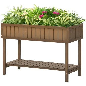 Outsunny Ghiveci pe Picioare patrat Potager raft dim. 110L x 46l x 76H cm 8 Compartimente Inserturi de irigare Lemn de Brad | Aosom Romania imagine