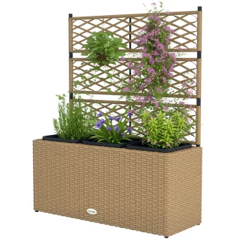 Outsunny Ghiveci pentru plante cu plasa 3 bacai 33L exterior din rasina impletita 84 x 30 x 107 cm sable negru | Aosom Romania imagine