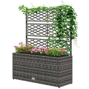 Outsunny Ghiveci pentru plante cu trei bazine 33L din rasina impletita si otel dim. 84L x 30L x 107H cm | Aosom Romania imagine